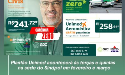 Plantão Unimed acontecerá às terças e quintas na sede do Sindpol em fevereiro e março