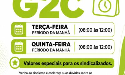 Plantão G2C Administradora acontecerá às terças e quintas na sede do Sindpol