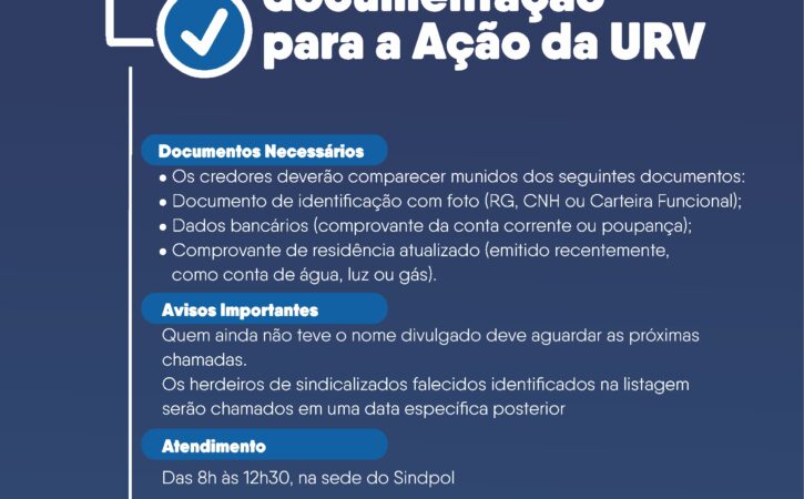 Sindpol convoca atualização de documentação para a Ação da URV