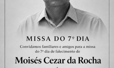 Sindpol informa a realização da Missa de Sétimo Dia do policial civil aposentado Moisés Cezar